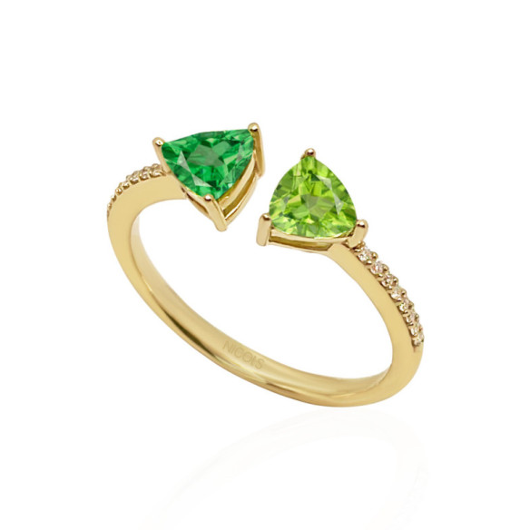 Anillo Diamantes Cuarzo Verde Y Cuarzo Limón Trillon - Anillos Otras Piedras Preciosas