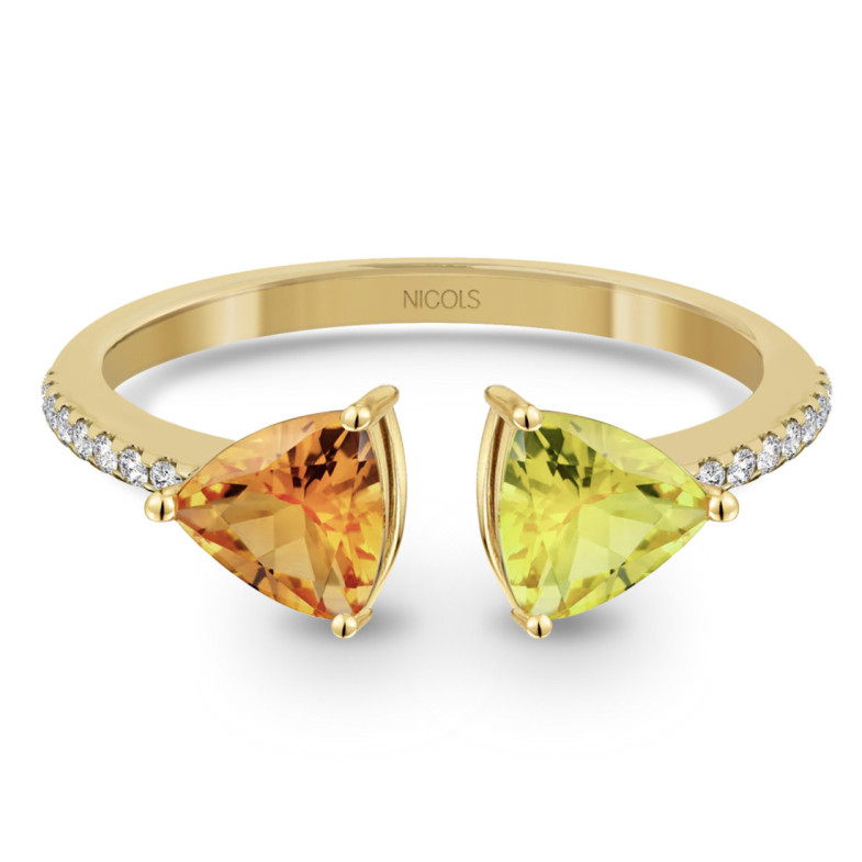 Citrine and Lemon Quartz Diamond Ring TRILLON - Rings