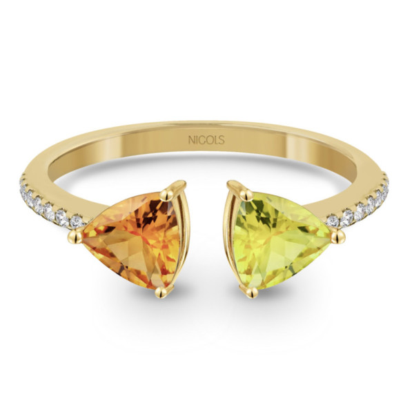 Citrine and Lemon Quartz Diamond Ring TRILLON - Rings
