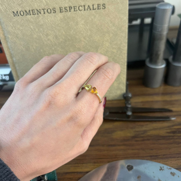 Citrine and Lemon Quartz Diamond Ring TRILLON - Rings