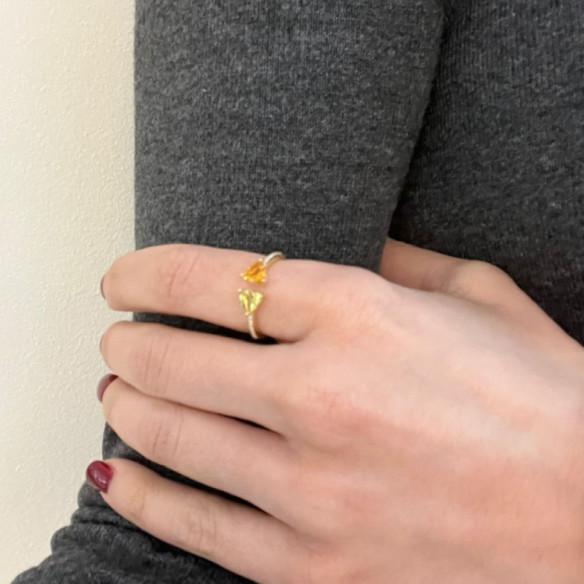Citrine and Lemon Quartz Diamond Ring TRILLON - Rings