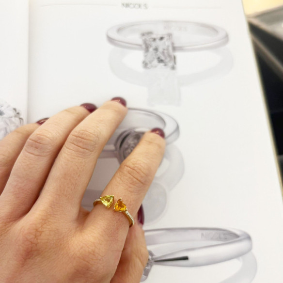 Anillo Diamantes Citrino Y Cuarzo Limón Trillon - ANéIS