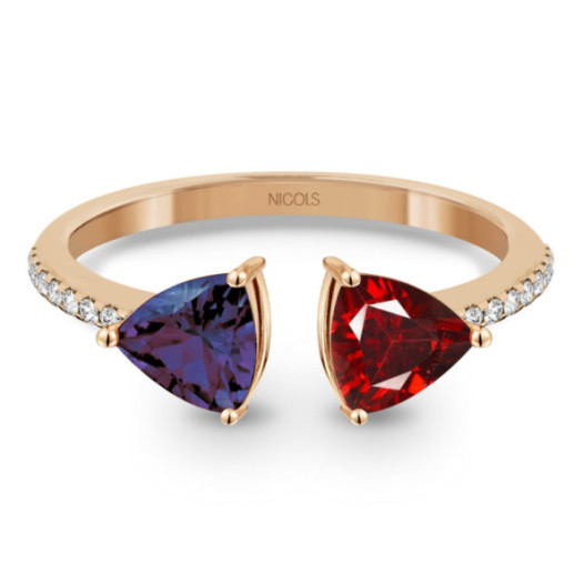 Anillo Diamantes Granate Y Iolita Trillon - Ringe andere Edelsteine