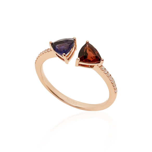 Garnet and Iolite Diamond Ring TRILLON - Rings other precious stones