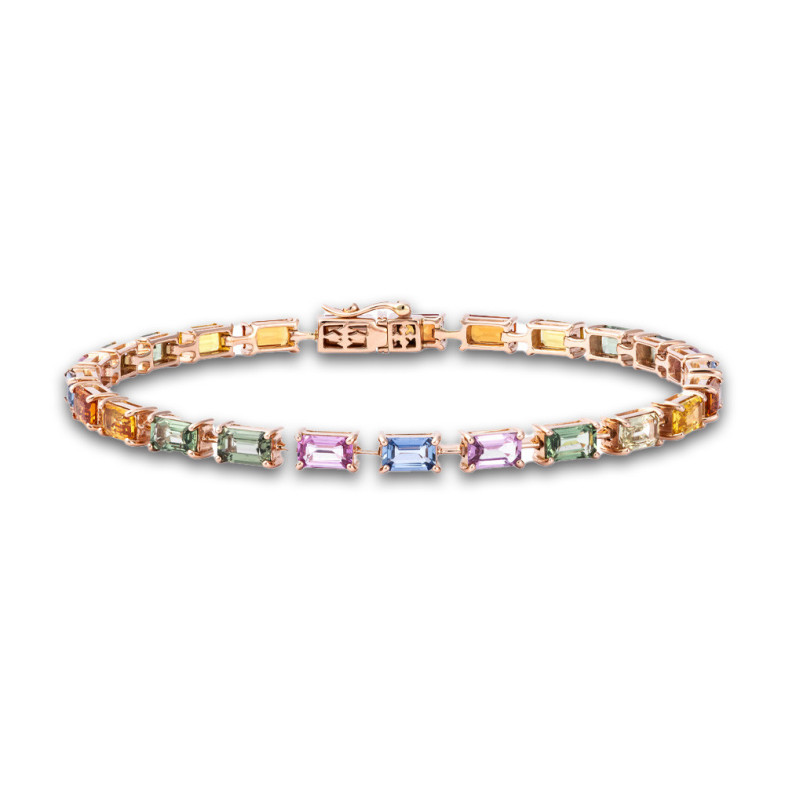 Riviere Bracelet Sapphires Colors Rose Gold Rainbow - Stones Color Bracelets