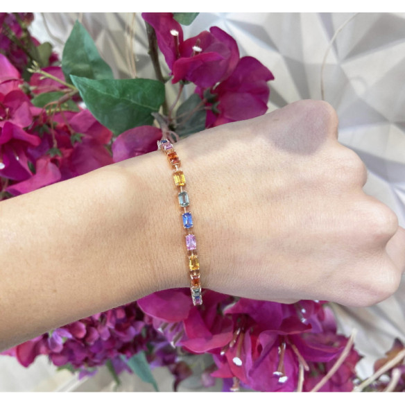 Pulsera Riviere Zafiros Colores Oro Rosa Rainbow - Pulseras Piedras Color