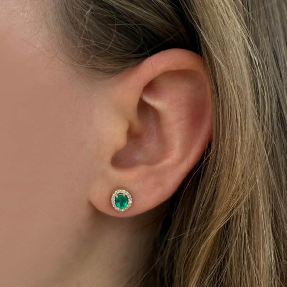 Pendientes Esmeralda Oval y diamantes Sunset - Ohrringe