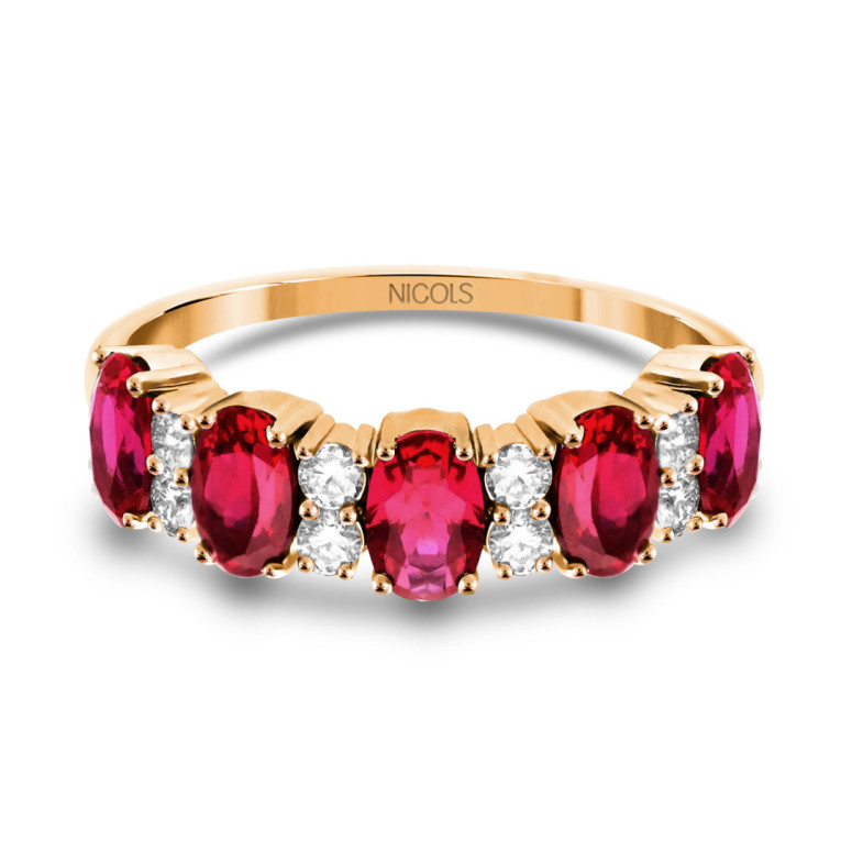 Anillo Oro Rubís Ovales y Diamantes Riviere Royal Oro Rosa - Rubinringe