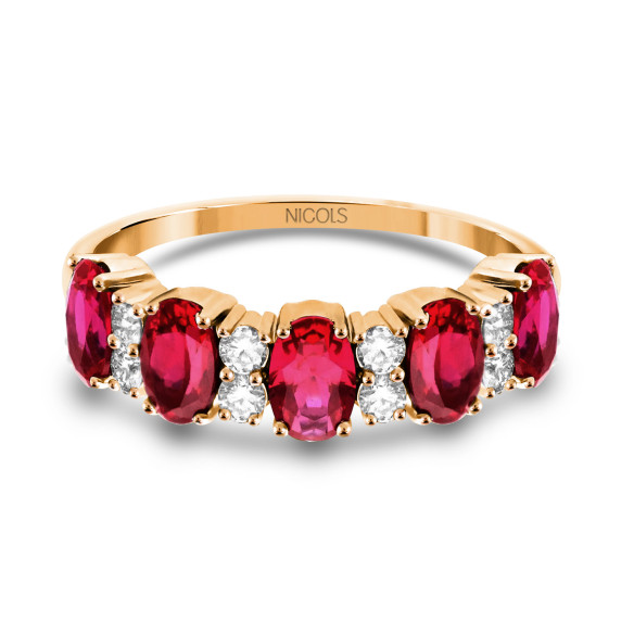 Anillo Oro Rubís Ovales y Diamantes Riviere Royal Oro Rosa - Anillos de Rubí