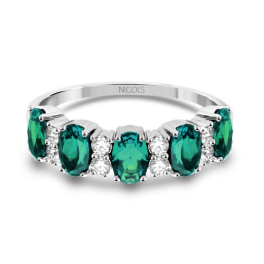 Anillo Esmeraldas Ovales y Diamantes Riviere Royal - Smaragdringe