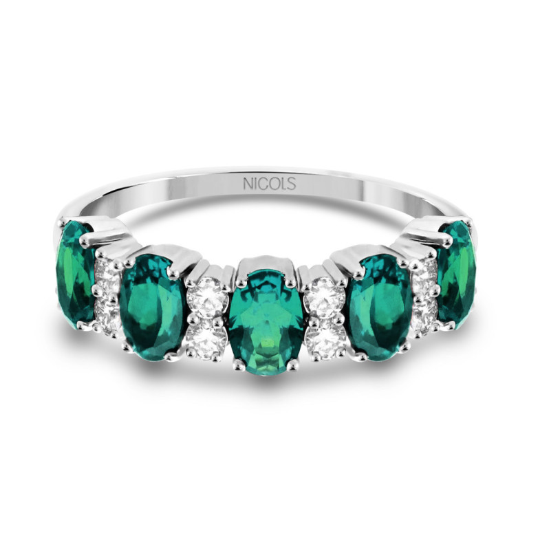 Riviere Royal Oval Emerald and Diamond Ring - Emerald rings