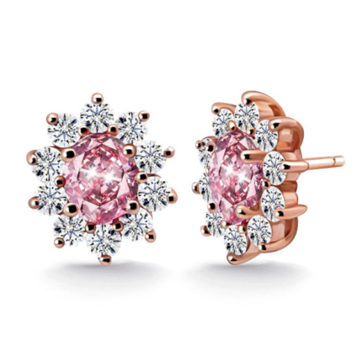 Pendientes Zafiro Rosa y Diamantes Dalia Oro Rosa - PENDIENTES