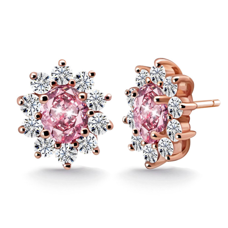 Pendientes Zafiro Rosa y Diamantes Dalia Oro Rosa - Brincos