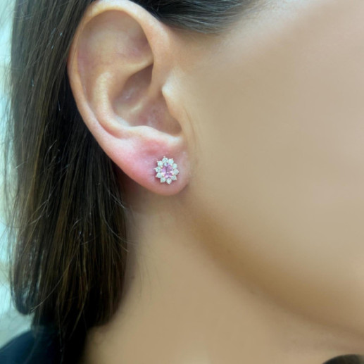 Pendientes Zafiro Rosa y Diamantes Dalia Oro Rosa - PENDIENTES 2