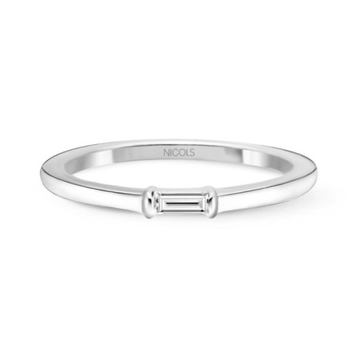 Anillo Compromiso Lirio Oro Blanco con Diamante Baguette 0.10Ct. - Solitarios de Oro Blanco
