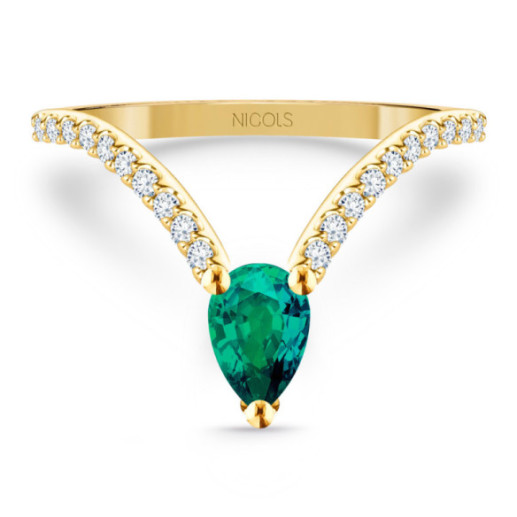 Anillo en V Esmeralda y Diamantes Vera oro amarillo - ANéIS