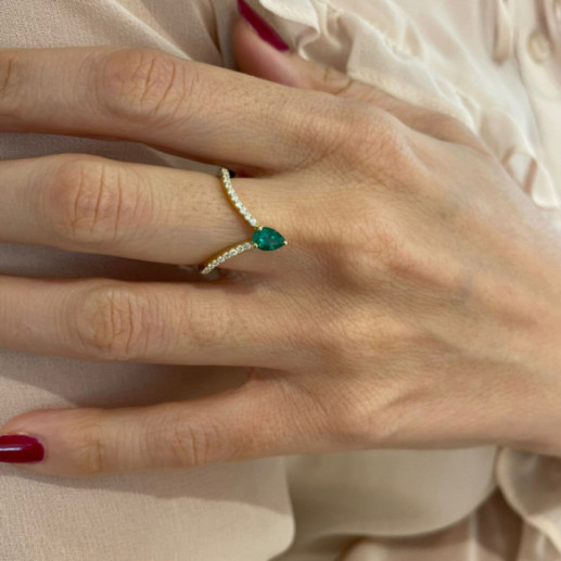 Anillo en V Esmeralda y Diamantes Vera oro amarillo - ANILLOS 2