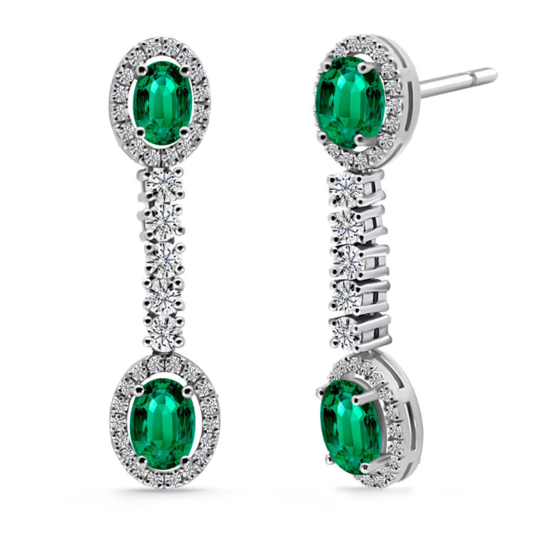 Dalia Oval Emerald and Diamond Earrings - Emerald Earrings