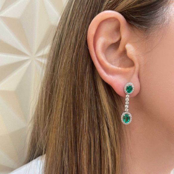 Dalia Oval Emerald and Diamond Earrings - Emerald Earrings