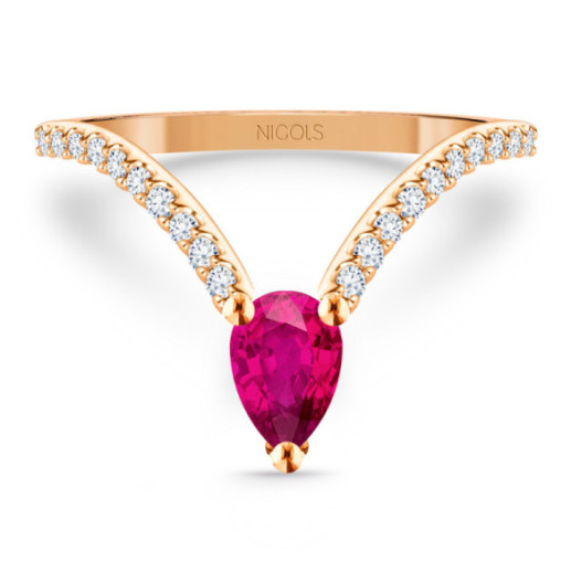 Anillo en V rubí y diamantes Vera oro rosa - Anillos de Rubí