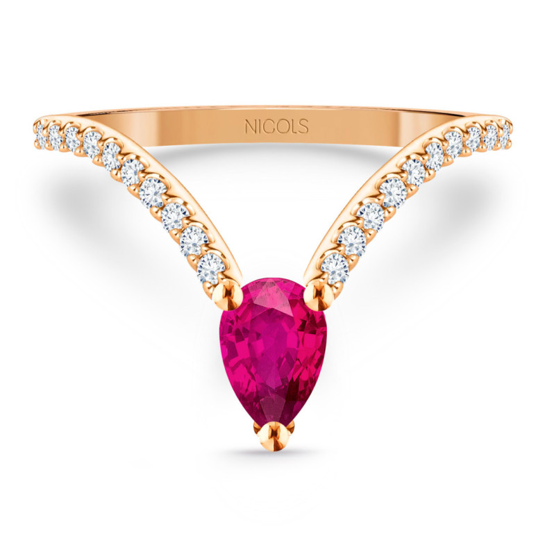 Anillo en V rubí y diamantes Vera oro rosa - Anillos de Rubí