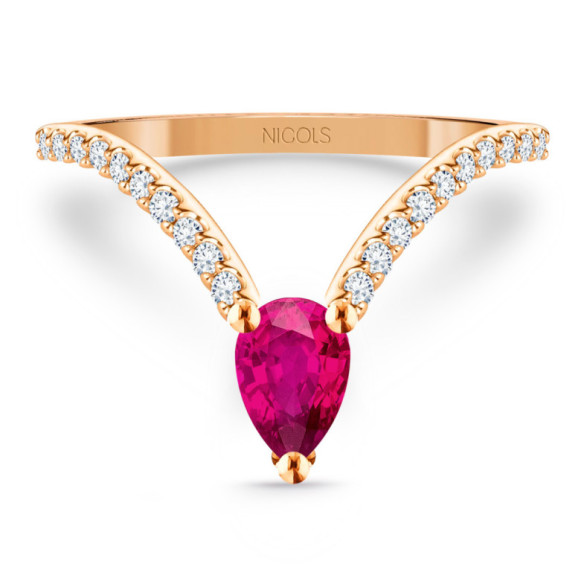 Anillo en V rubí y diamantes Vera oro rosa - Anillos de Rubí