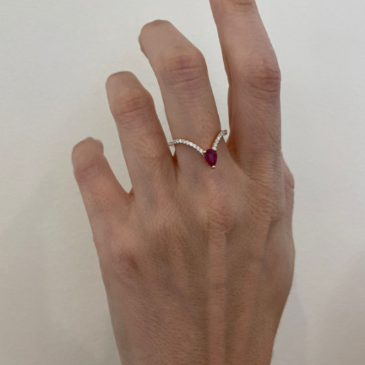 Anillo en V rubí y diamantes Vera oro rosa - Anillos de Rubí 2