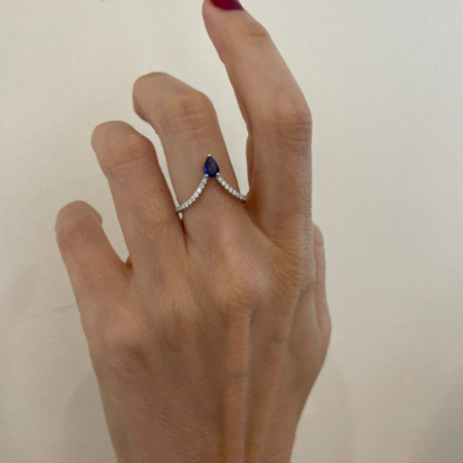 Anillo en V diamantes y zafiro Vera oro blanco - Anillos Oro Blanco 2