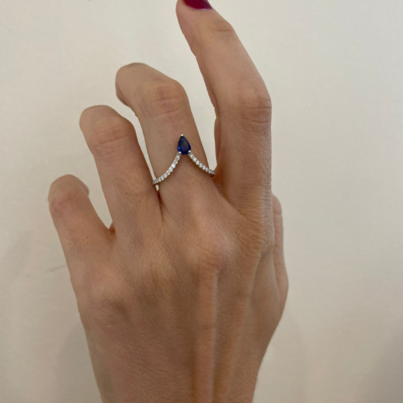 Anillo en V diamantes y zafiro Vera oro blanco - Anéis de ouro branco