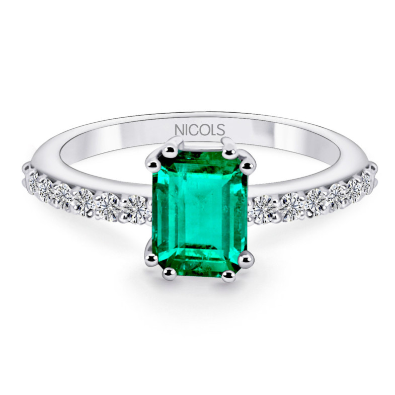 Anillo Esmeralda 0.95Ct Oro Blanco Dafne Color - Anillos Compromiso Aniversario