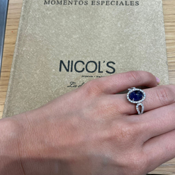 Anillo Diamantes Zafiro Cabujon Royal Jewels - Anillos de Zafiro