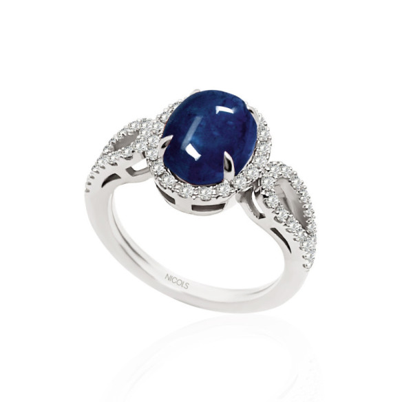 Anillo Diamantes Zafiro Cabujon Royal Jewels - Anillos de Zafiro