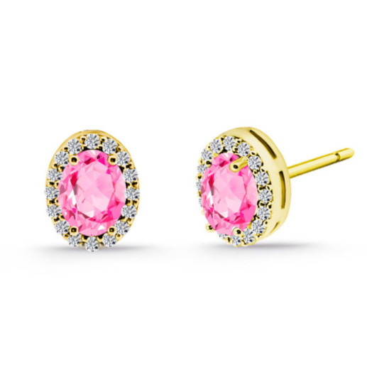 Sunset Pink Sapphire and Diamond Oval Stud Earrings, 2 Carat - Sapphire earrings