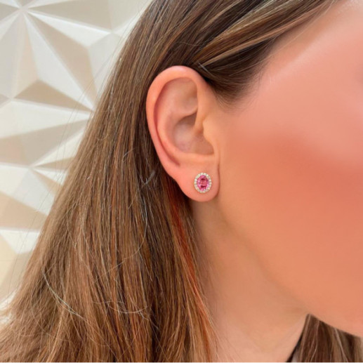 Pendientes Zafiro Rosa oval Orla Sunset dormilona - Brincos de safira 2