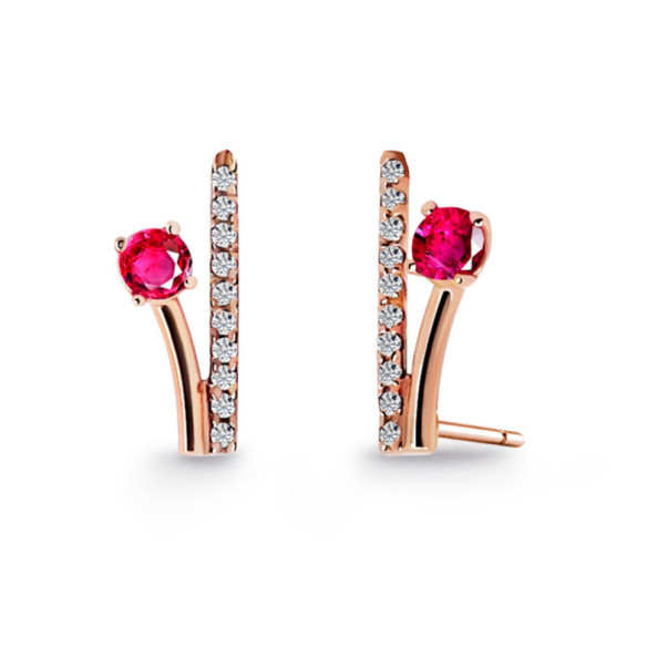 Pendientes Trepadores Rama Diamantes y Rubíes 0.40 Oro Rosa - Brincos
