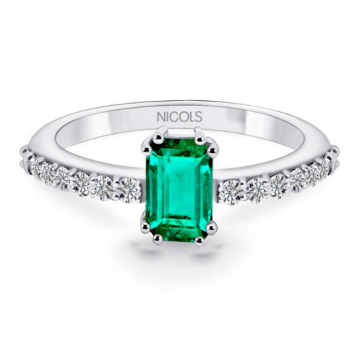 Anillo Esmeralda 0.65Ct Oro Blanco Dafne Color - Anillos Compromiso Aniversario