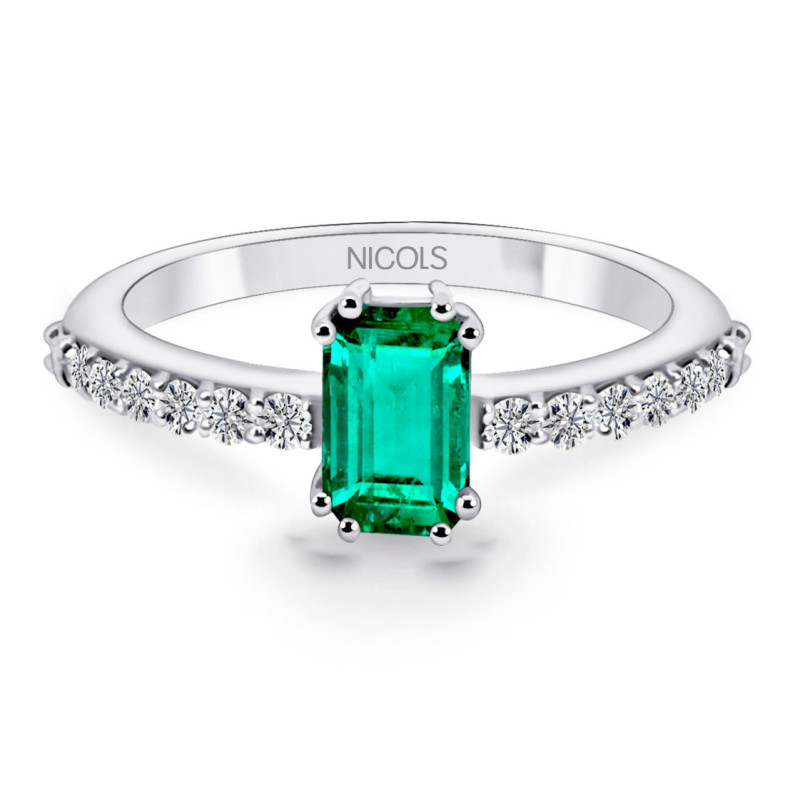 Anillo Esmeralda 0.65Ct Oro Blanco Dafne Color - Jubiläums Verlobungsringe
