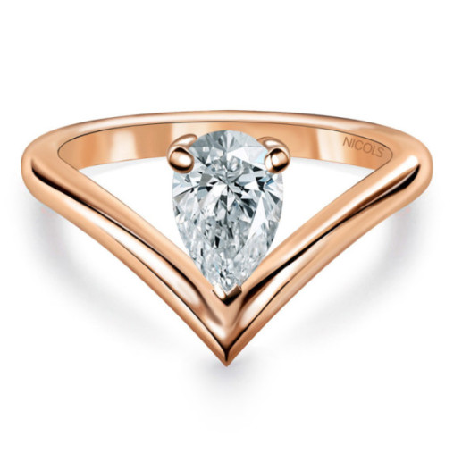 Paradise Pear Solitaire Diamond V Ring 0.50 Ct Rose Gold - Talla Pera
