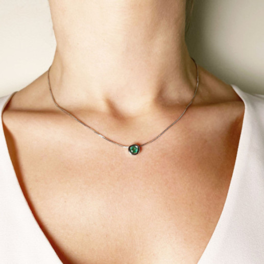 Colgante Esmeralda 0.50 Lady Oro Blanco Y Cadena - Collares de Piedras Verdes 2