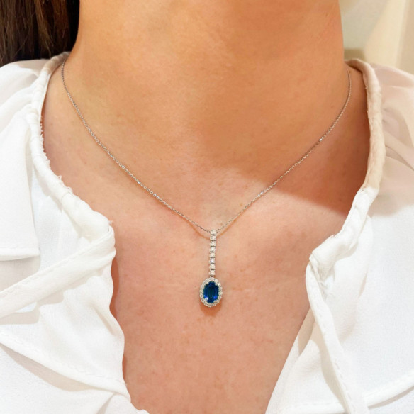 Dalia Sunset Sapphire and Diamond Pendant 1.00ct - Blue stones necklaces