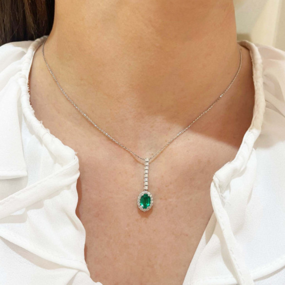 Colgante Esmeralda y Diamantes Dalia Sunset 1,00ct - Collares de Piedras Verdes