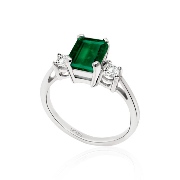 Anillo Esmeralda y Diamantes Tresillo Sunset - Joyas