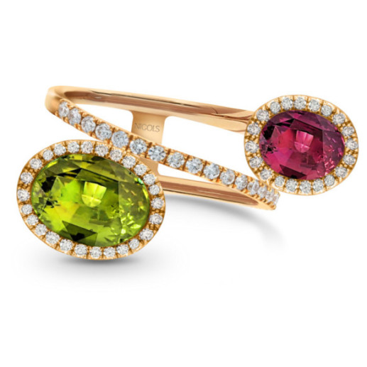 Anillo peridotos y diamantes Octopus - Bagues Autres pierres précieuses