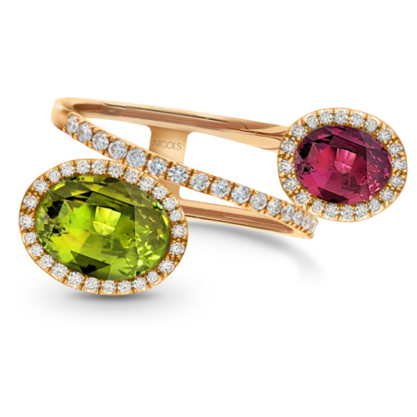 Anillo peridotos y diamantes Octopus - Anillos Otras Piedras Preciosas