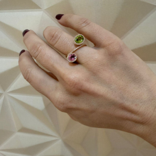 Anillo peridotos y diamantes Octopus - Anelli altre pietre preziose 2