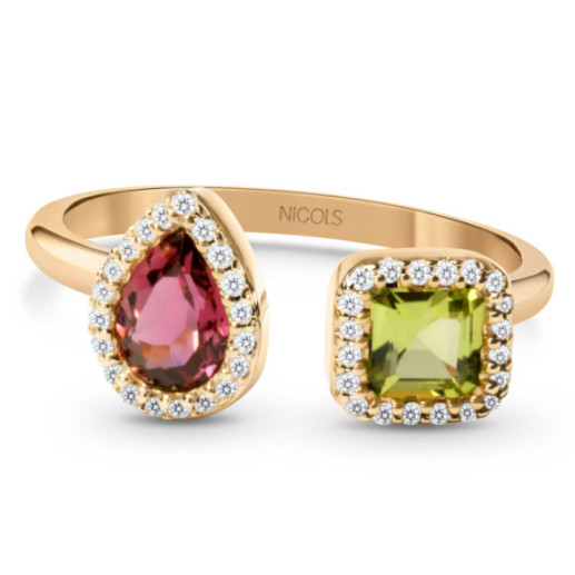 Anillo Diamantes Peridoto y Turmalina  Octopus Tu y Yo - Anéis Outras pedras preciosas