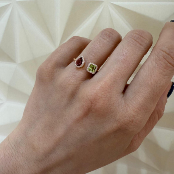 Octopus You and Me Ring with Peridot and Tourmaline - Rings other precious stones