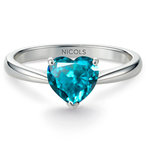 Anillo Zircón Azul Corazón Color Heart 0.90Ct - Anillos Otras Piedras Preciosas