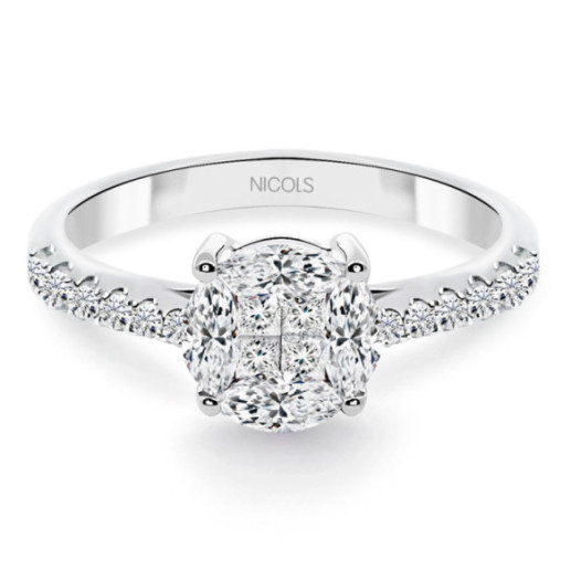 Anel de diamante roseta 0,97 ct diamante clássico - Brilhante