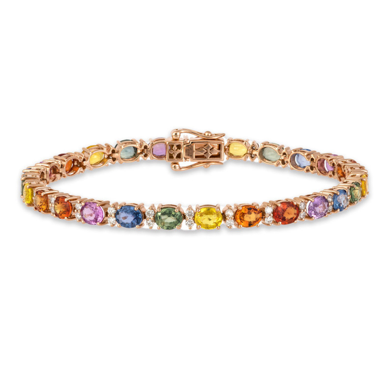 Bracciale Diamante e colori Sapphire Rosa Rainbow Oro - Braccialetti colorati pietre